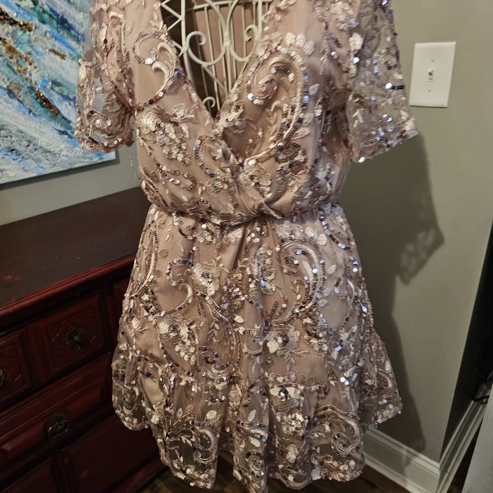 Sequin Embellished Mini Dress - Pink